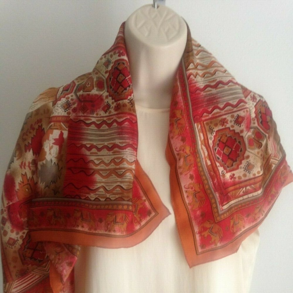 Art of Silk Vintage‎ Scarf Square Elephants Japan 31 x 31 inches